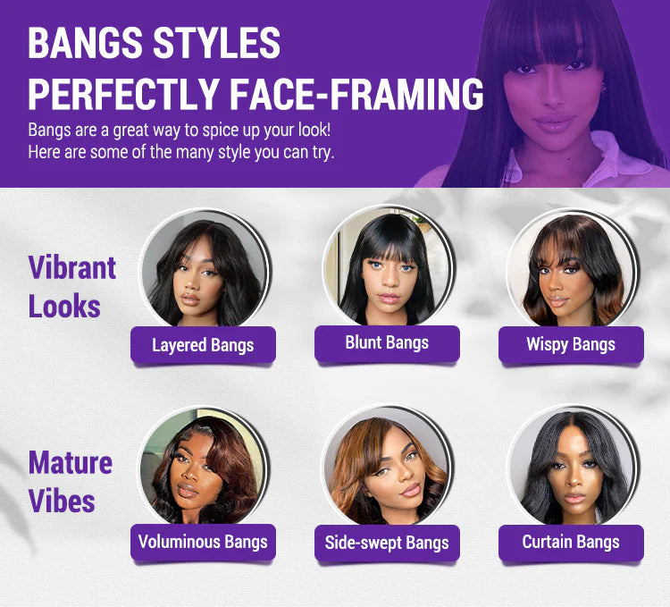 Brown Mix Black / Natural Black C Part Glueless Loose Wave 5x5 Closure Wig with Bangs 100% Human Hair - Gleamura
