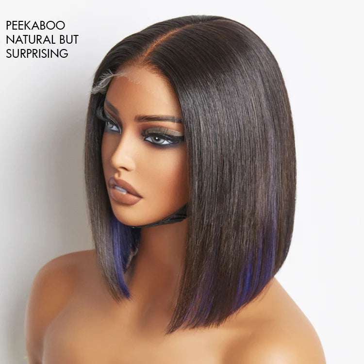 Limited Design | Peekaboo Purple Highlight Glueless 5x5 Closure HD Lace Bob Wig | Large & Small Cap Size - Gleamura