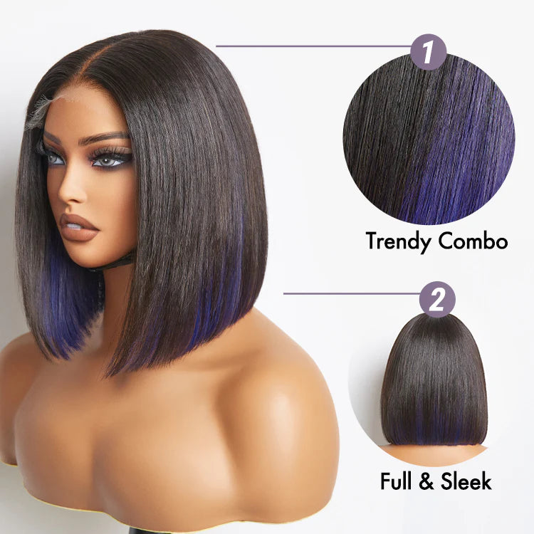 Limited Design | Peekaboo Purple Highlight Glueless 5x5 Closure HD Lace Bob Wig | Large & Small Cap Size - Gleamura