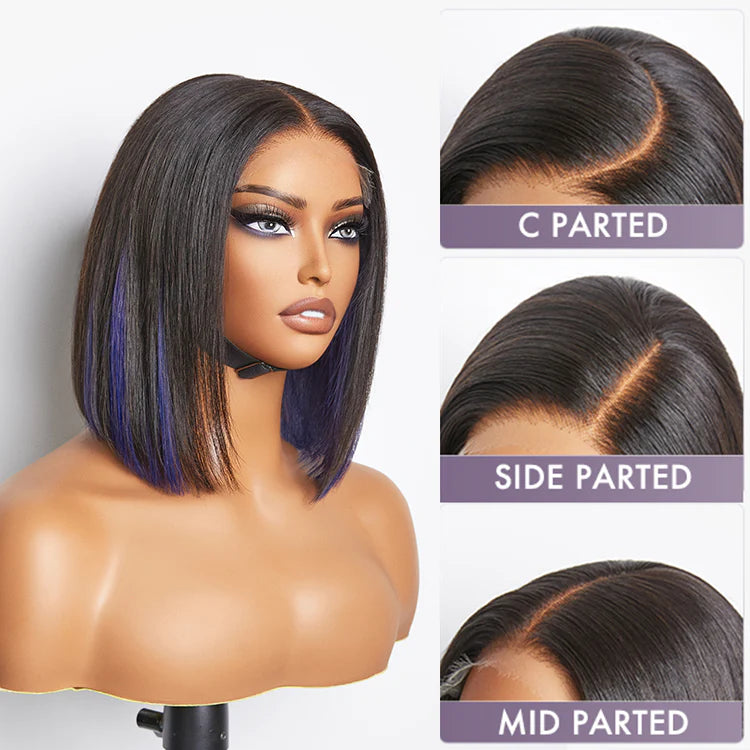 Limited Design | Peekaboo Purple Highlight Glueless 5x5 Closure HD Lace Bob Wig | Large & Small Cap Size - Gleamura