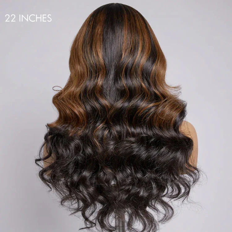 Brown Mix Black / Natural Black C Part Glueless Loose Wave 5x5 Closure Wig with Bangs 100% Human Hair - Gleamura