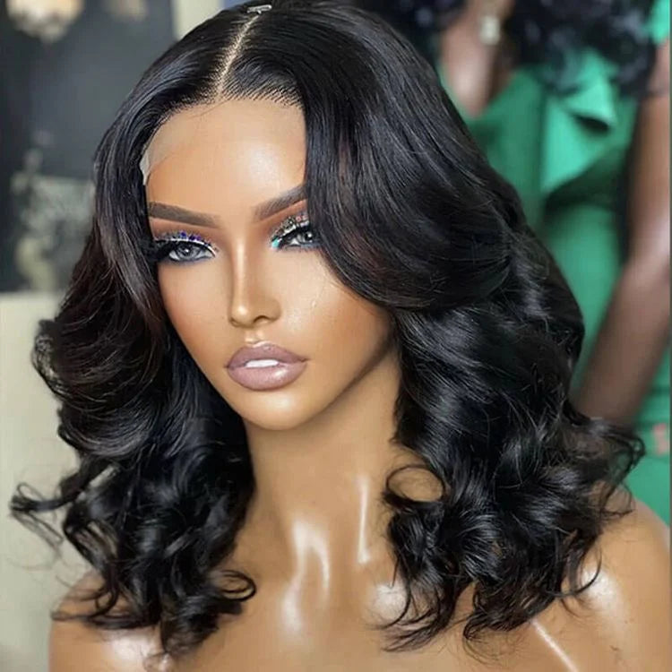 1 SEC INSTALL WIG | Gorgeous Natural Black Loose Wave 5x5 Closure Lace Glueless Short Wig 100% Human Hair | Large & Small Cap Size - Gleamura