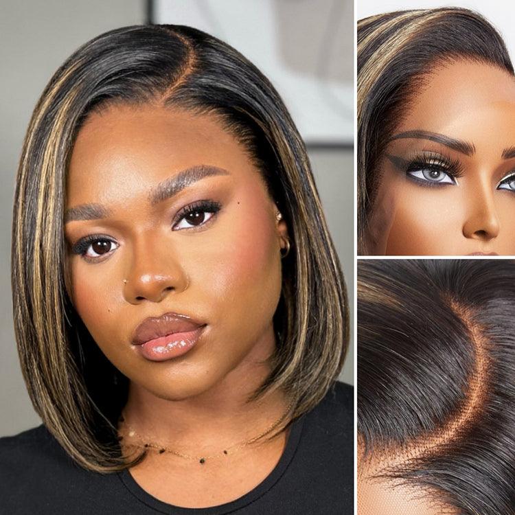 Ombre Blonde Highlight Silky Straight Glueless Ear-to-ear Lace Bob Wig