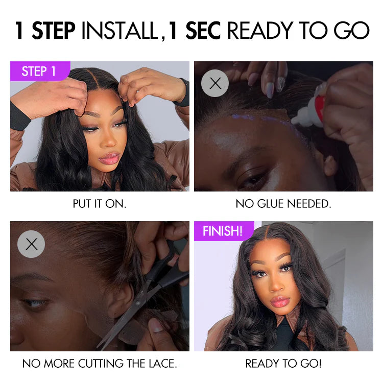 1 SEC INSTALL WIG | Gorgeous Natural Black Loose Wave 5x5 Closure Lace Glueless Short Wig 100% Human Hair | Large & Small Cap Size - Gleamura