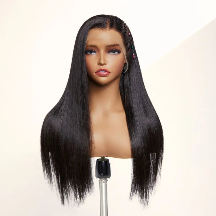 PreMax Wigs | 200% Density Natural Black Left Side Braids Straight 13x4 Frontal HD Lace Long Wig - Gleamura
