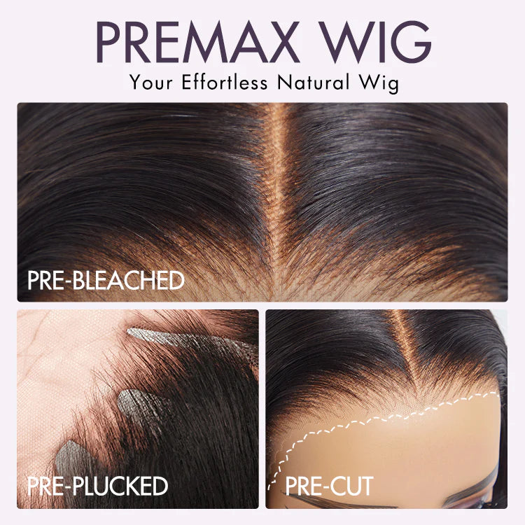 PreMax Wigs | 200% Density Natural Black Left Side Braids Straight 13x4 Frontal HD Lace Long Wig - Gleamura